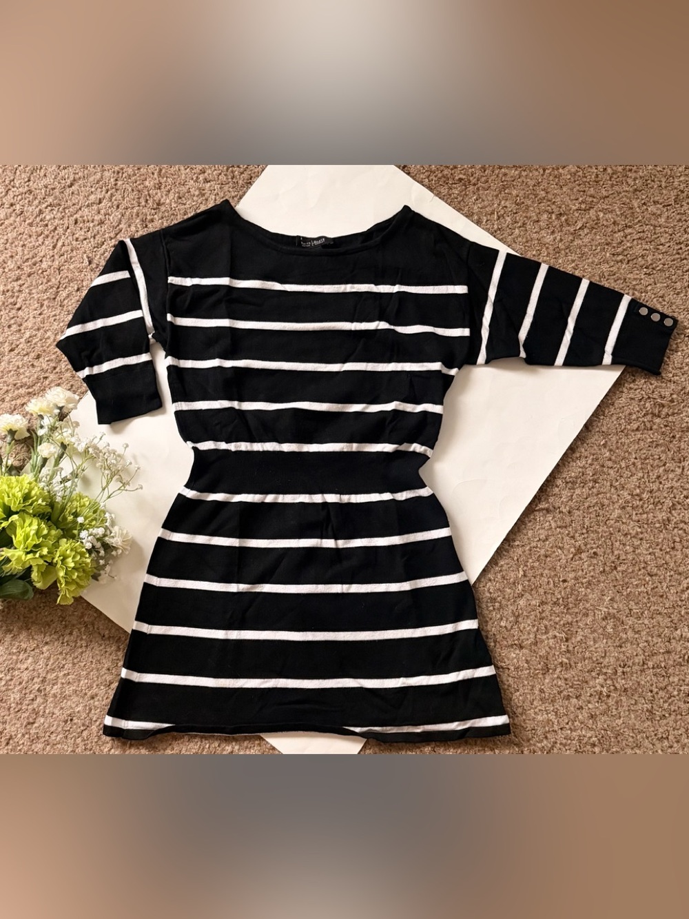 WHBM women’s Black and White Striped Knit Dress